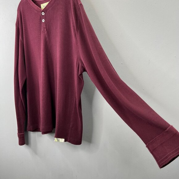 Thermal Henley Shirt XL Men Burgundy Wine Waffle Weave Long Sleeve Pullover Y2K - Picture 2 of 5